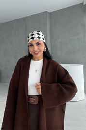 Salaş Uzun Kahverengi Triko Hırka SY-3420-Kahve