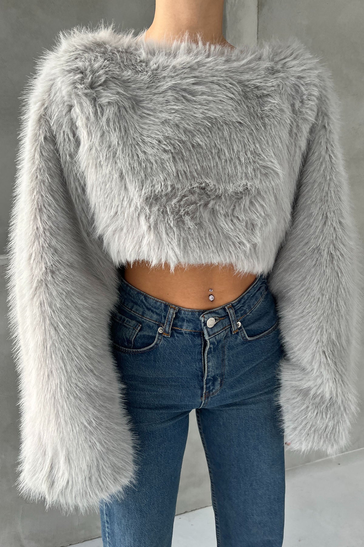 Gri Maria Kürk Kazak SY-2750-Gri