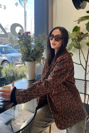 Kahverengi Leopar Desenli Çift Düğmeli Ceket SY-2533-Kahverengi