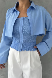 Mavi Gipeli Crop Gömlek Poplin Takım SY-2466-Mavi