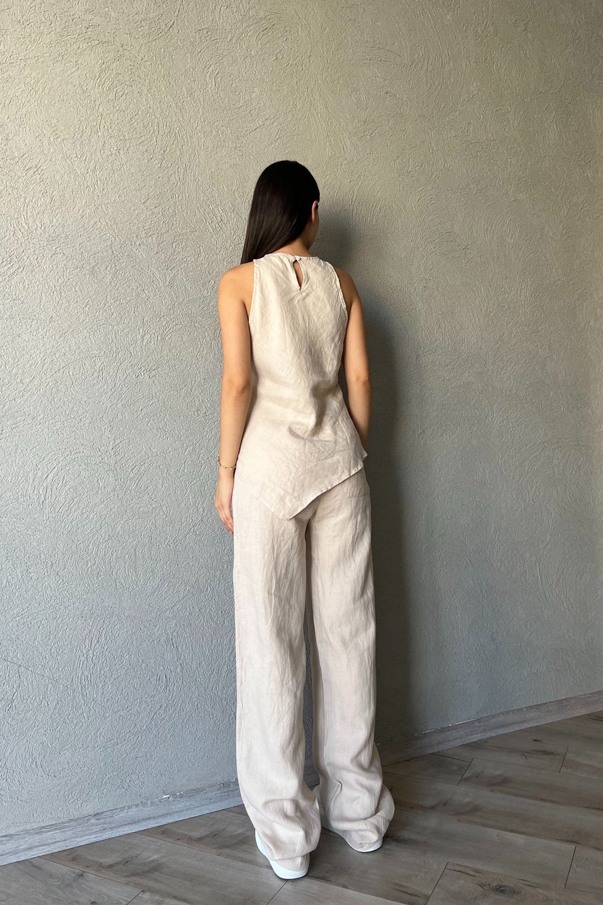 Bej Verev Kesim Bluz Pantolon Takım SY-2356-Bej