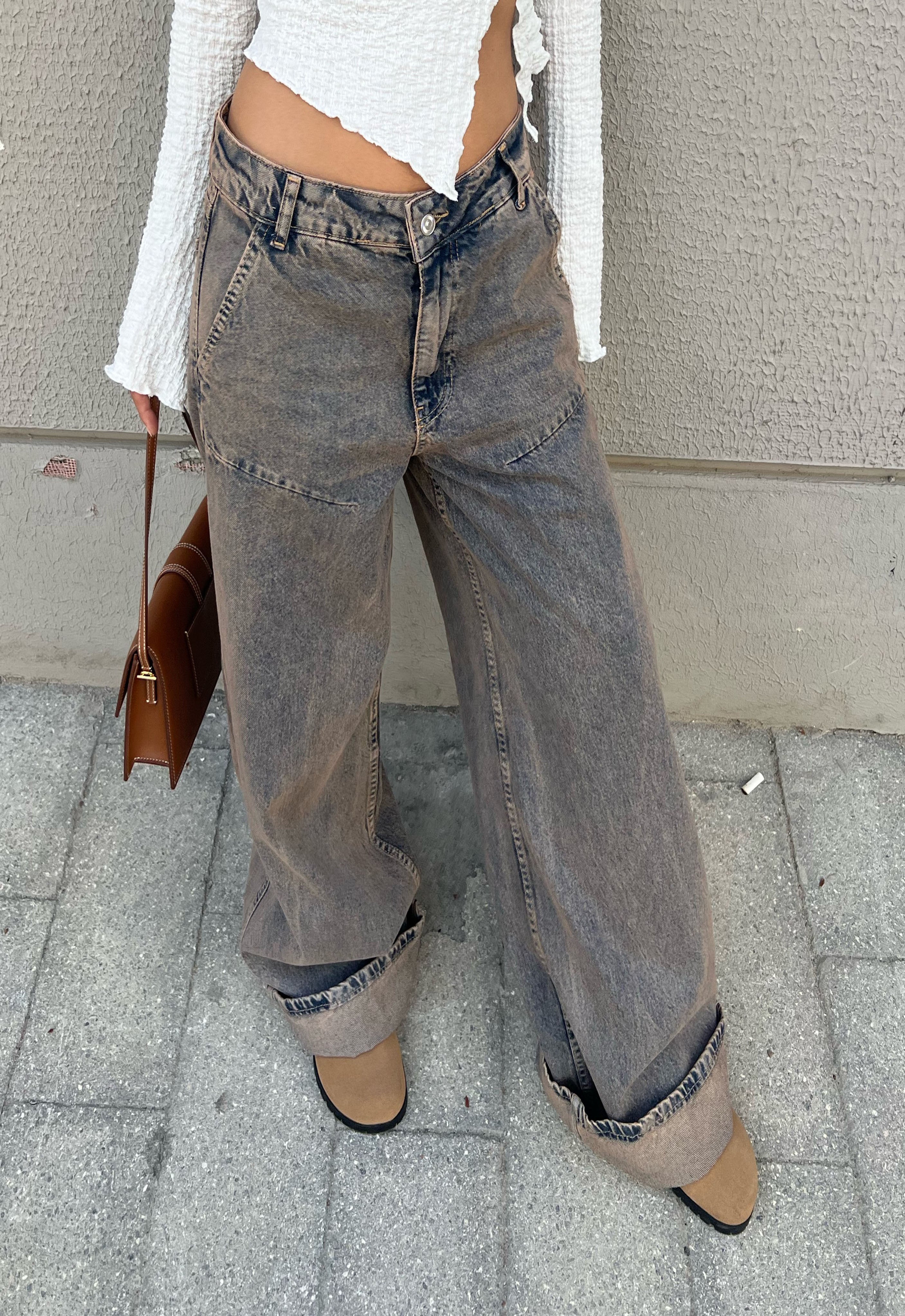 Eskitme Dikiş Detaylı Baggy Jean SY-2378-Eskitme