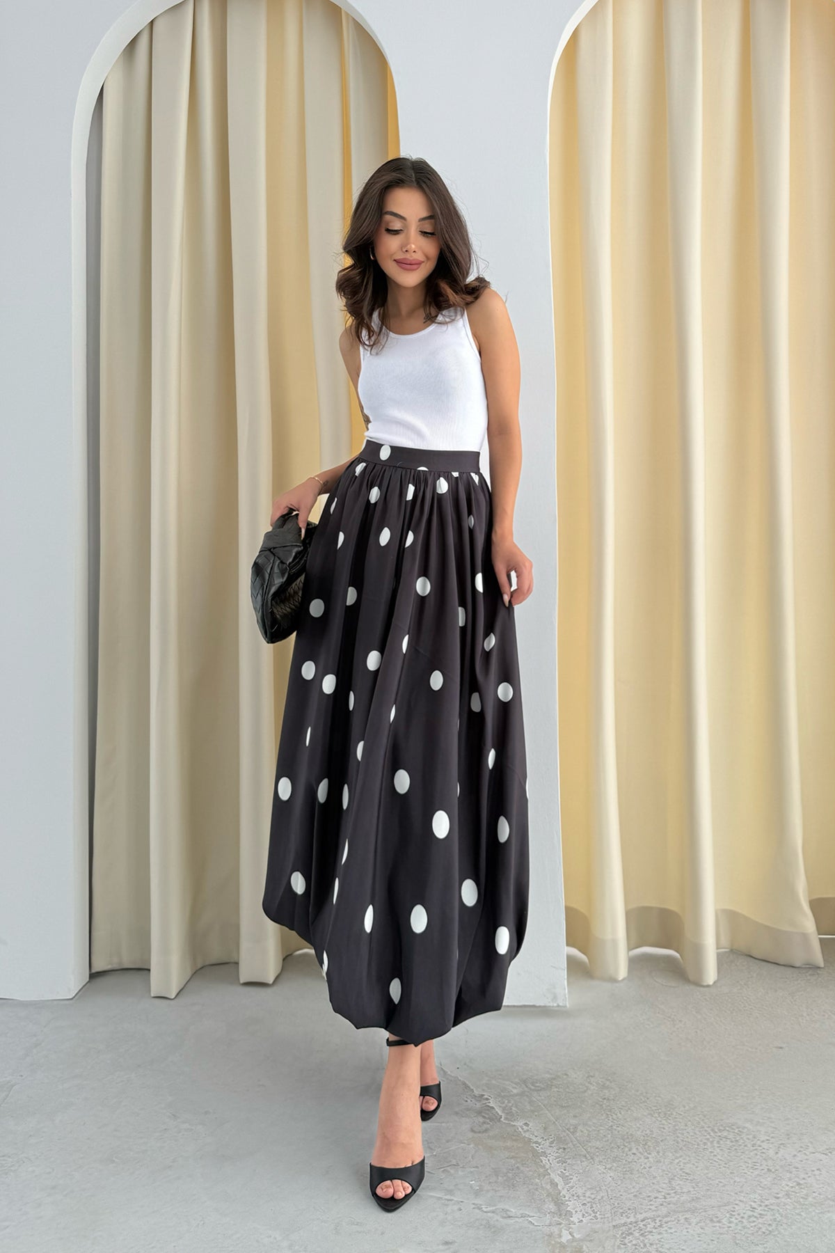 Siyah Puantiyeli Uzun Etek SY-3351-Siyah