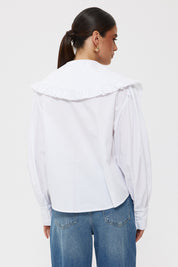 Beyaz Bebe Yaka Uzun Kollu Basic Gömlek SY-2535-Beyaz