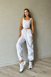 Açık Gri Sweatshirt Crop ve Eşofman Altı Takım SY-0966-Açık Gri