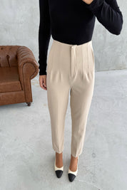 Bej Çift Pensli Fleto Cepli Pantolon SY-3106-Bej