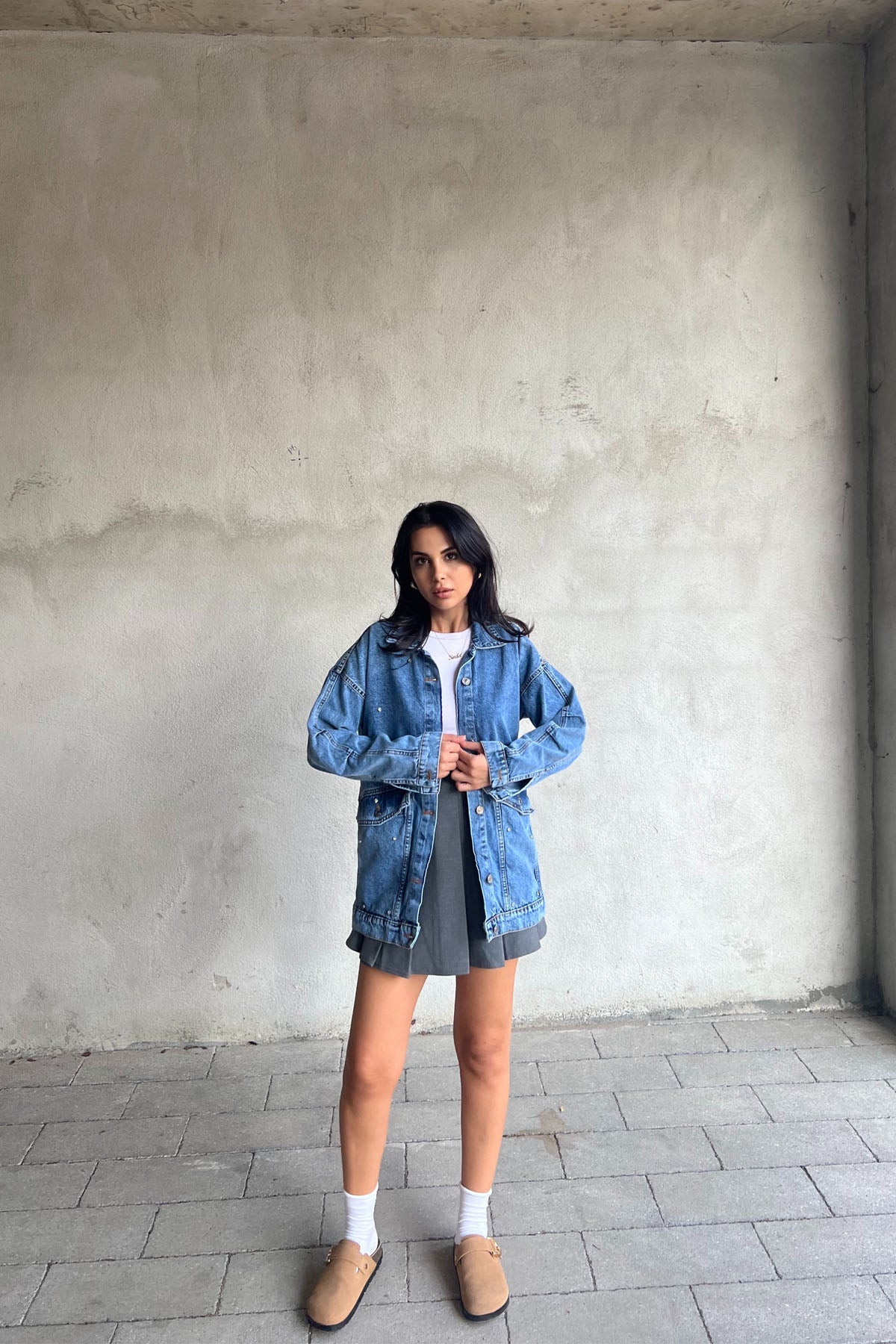 Mavi Taşlı Büyük Cep Detaylı Kot Ceket SY-2404-Mavi Kot