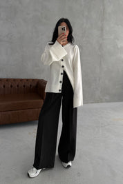 Düğme Detaylı Ekru Triko Hırka SY-3418-Ekru