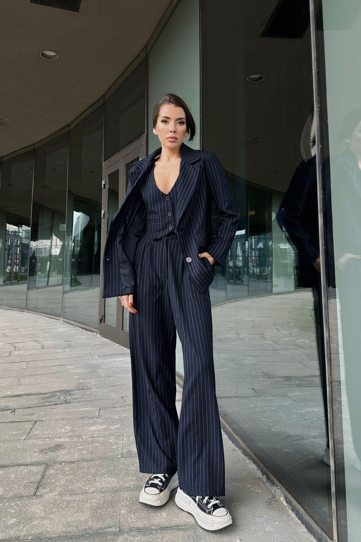 Premium Lacivert Kadın Ceket Yelek Pantolon Takım SY-0035-Lacivert