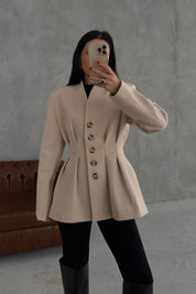 Bej Belden Oturmalı Kaşe Özel Üretim Ceket SY-3416-Bej