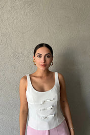 Beyaz Fiyonk Detaylı Askılı Bluz SY-2115-Beyaz