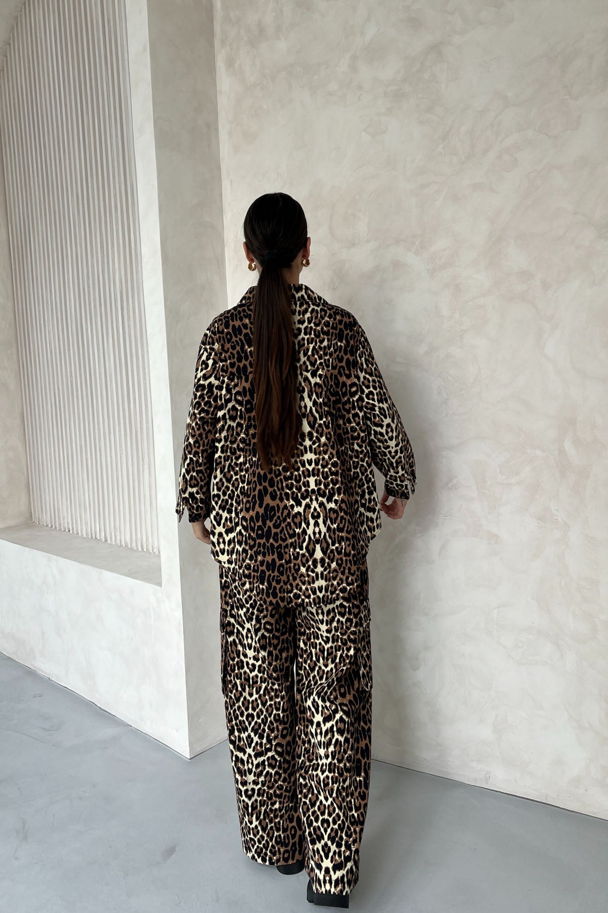Leopar Desenli Gabardin Gömlek Pantolon İkili Takım SY-2456-Leopar