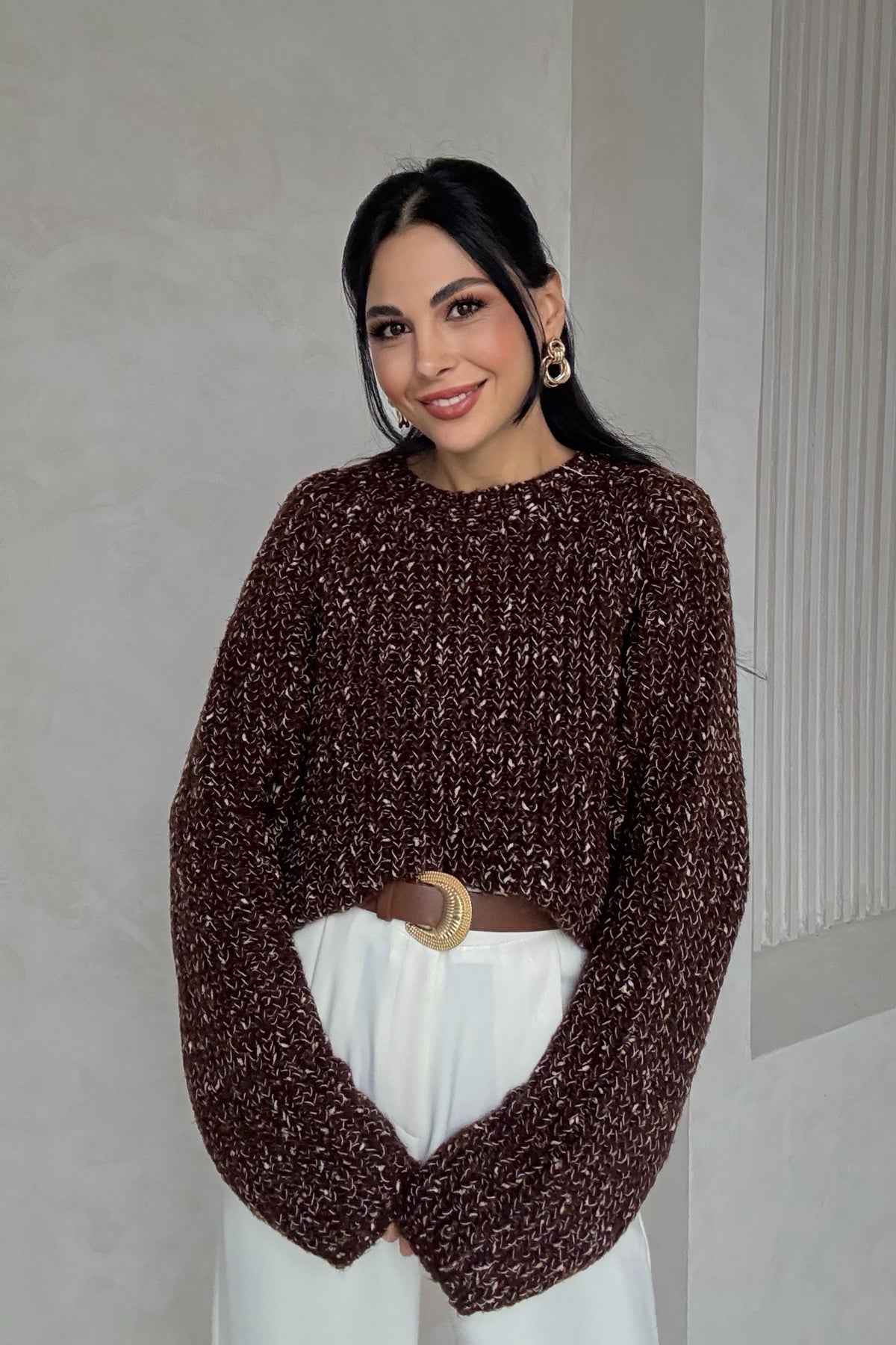 Kahve Reglan Kol Triko Kazak SY-3417-Kahve