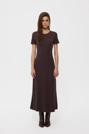 Koyu Kahve Basıc Uzun Elbise SY-2392-Koyu Kahve