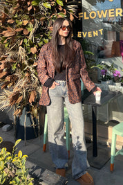 Kahverengi Leopar Desenli Çift Düğmeli Ceket SY-2533-Kahverengi