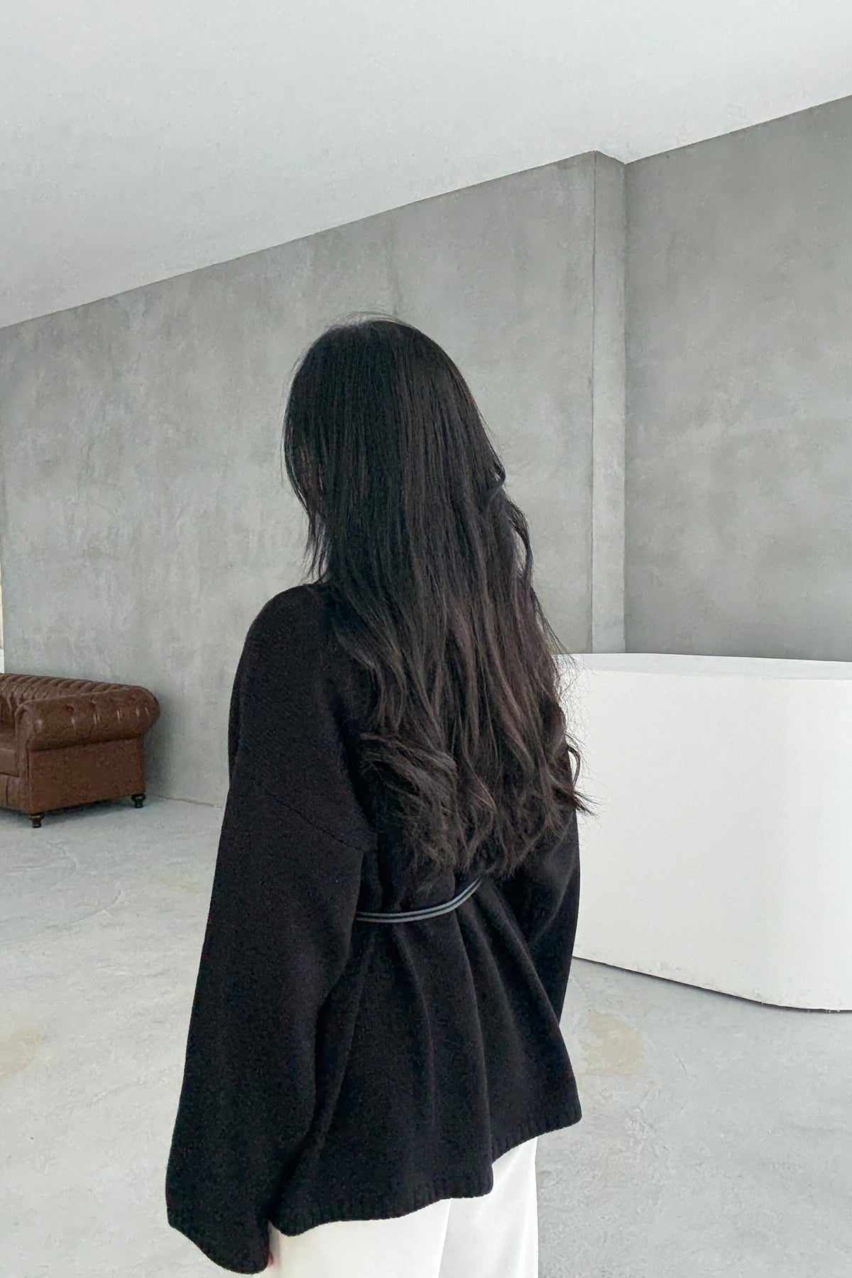 Siyah Deri Kemerli Triko Hırka SY-3405-Siyah