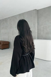 Siyah Deri Kemerli Triko Hırka SY-3405-Siyah