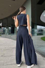 Lacivert Çizgili Premium Palazzo Pantolon SY-2879-Lacivert