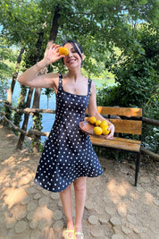 Siyah Kalın Askılı Puantiyeli Mini Elbise SY-3243-Siyah