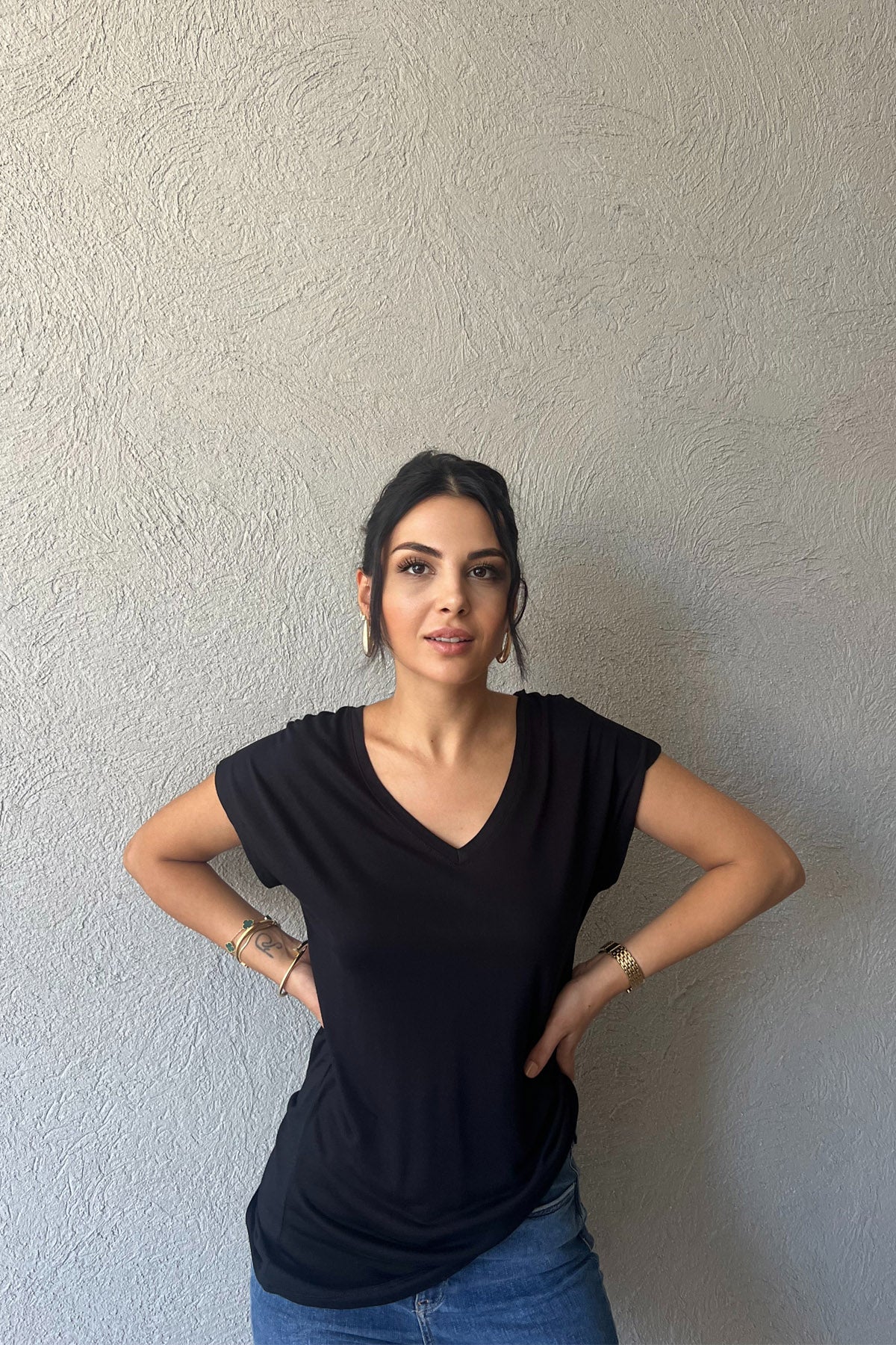 Siyah V Yaka Basic T-shirt SY-0250-Siyah