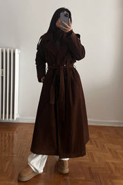 Acı Kahve Ponza Yırtmaç Detay Premium Süet Trençkot SY-2635-Acı Kahve