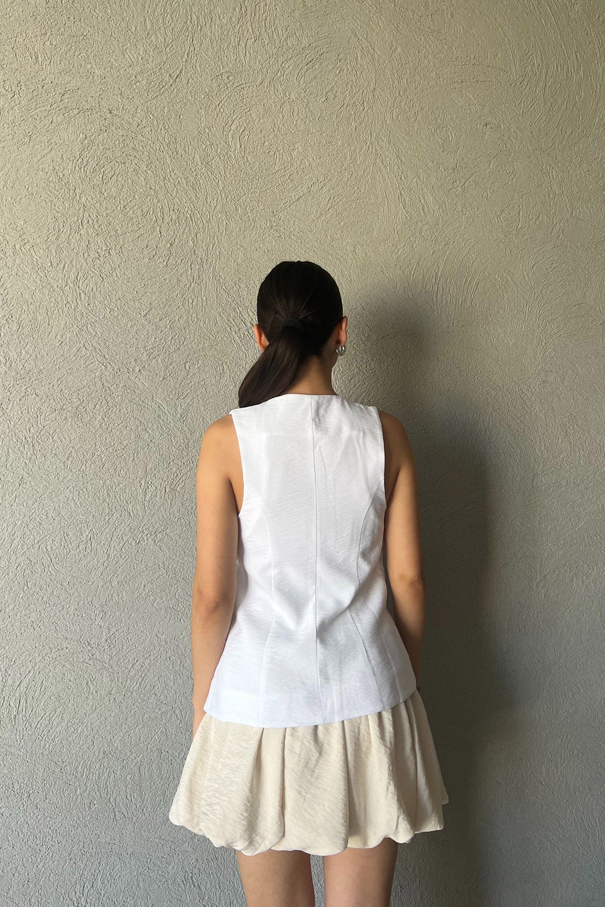 Beyaz Büyük Düğmeli Yelek SY-2354-Beyaz