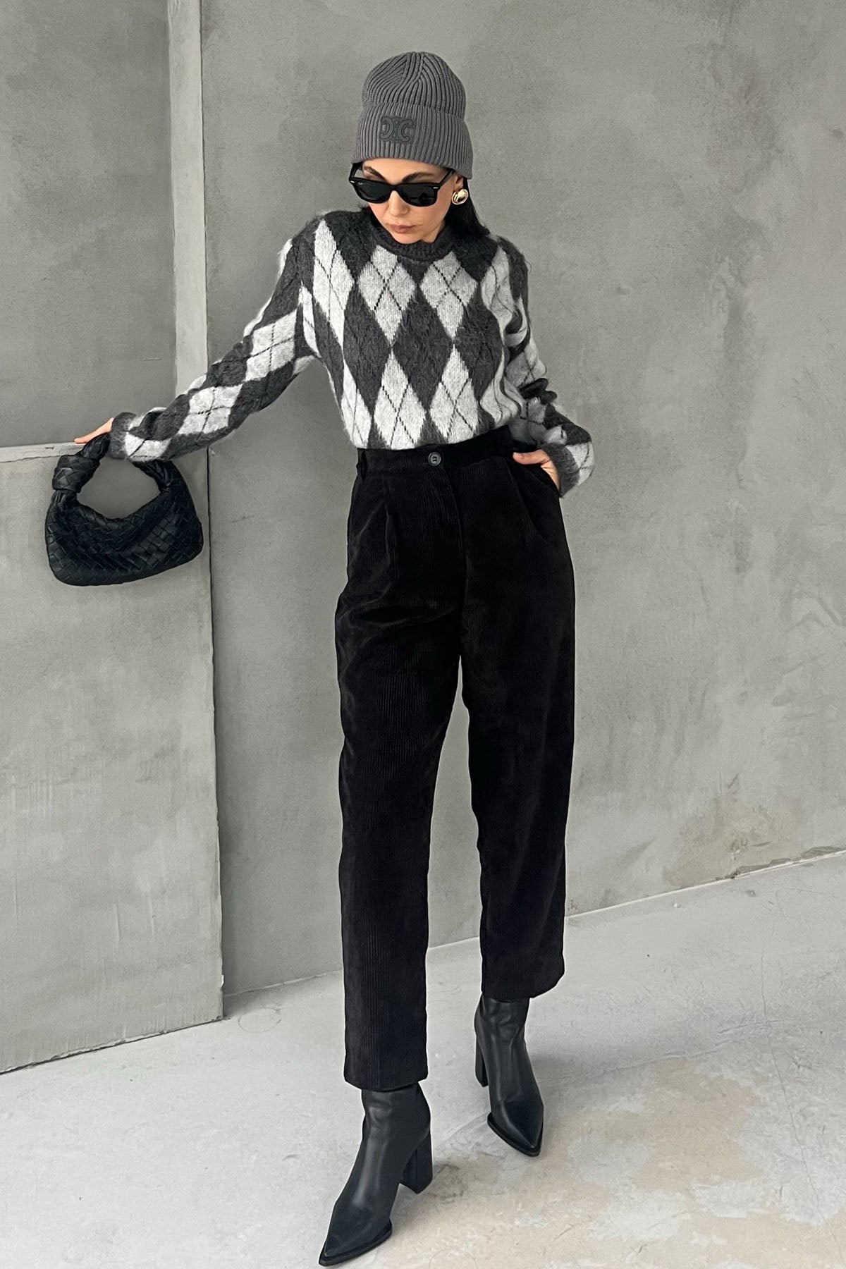 Siyah Fitilli Pensli Dar Paça Pantolon SY-2830-Siyah