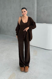 Yumuşak Dokulu Kahve Üçlü Takım SY-3380-Kahve