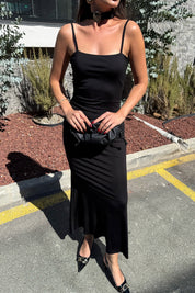 Siyah Gold Kuşaklı Midi Elbise SY-3332-Siyah