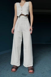 Bej Keten Yelek Pantolon Takım SY-0309-Bej