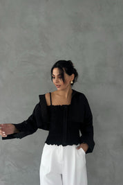 Siyah Gipeli Crop Gömlek Poplin Takım SY-2466-Siyah