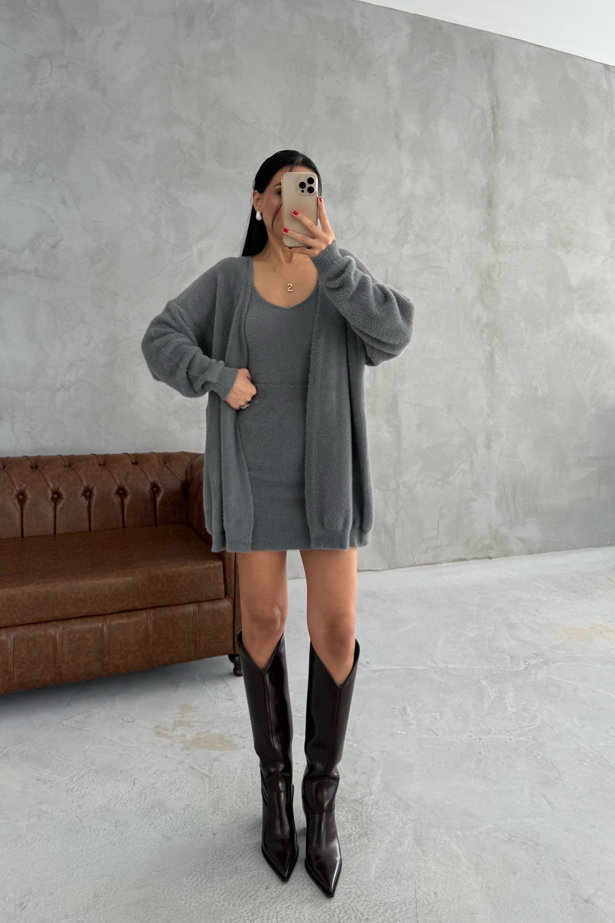 Gri Yumoş 3'lü Etekli Takım SY-3441-Gri