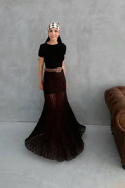 Kahve Dantelli Santorinİ Uzun Etek SY-3339-Kahve