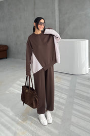 Kahve Garnili Şalvarlı Modal Takım SY-3385-Kahve