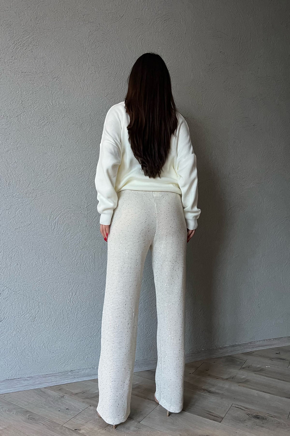 Bej Pullu Beli Lastikli Astarlı Triko Pantolon SY-1324-Bej