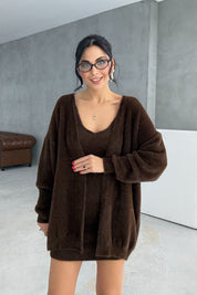 Kahverengi Yumoş 3'lü Etekli Takım SY-3441-Kahverengi