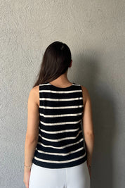 Siyah Krem Çizgili Atlet SY-2293-Siyah