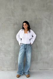 Beyaz Gipeli Crop Gömlek Poplin Takım SY-2466-Beyaz