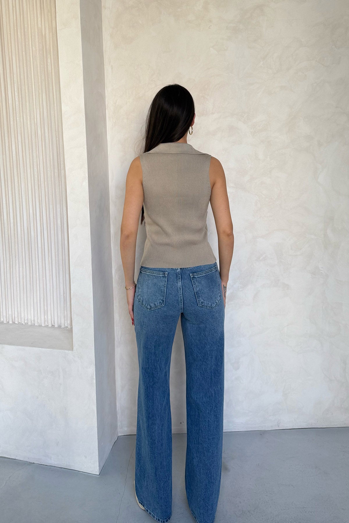 Bej Sya Polo Yaka Triko Yelek SY-3081-Bej