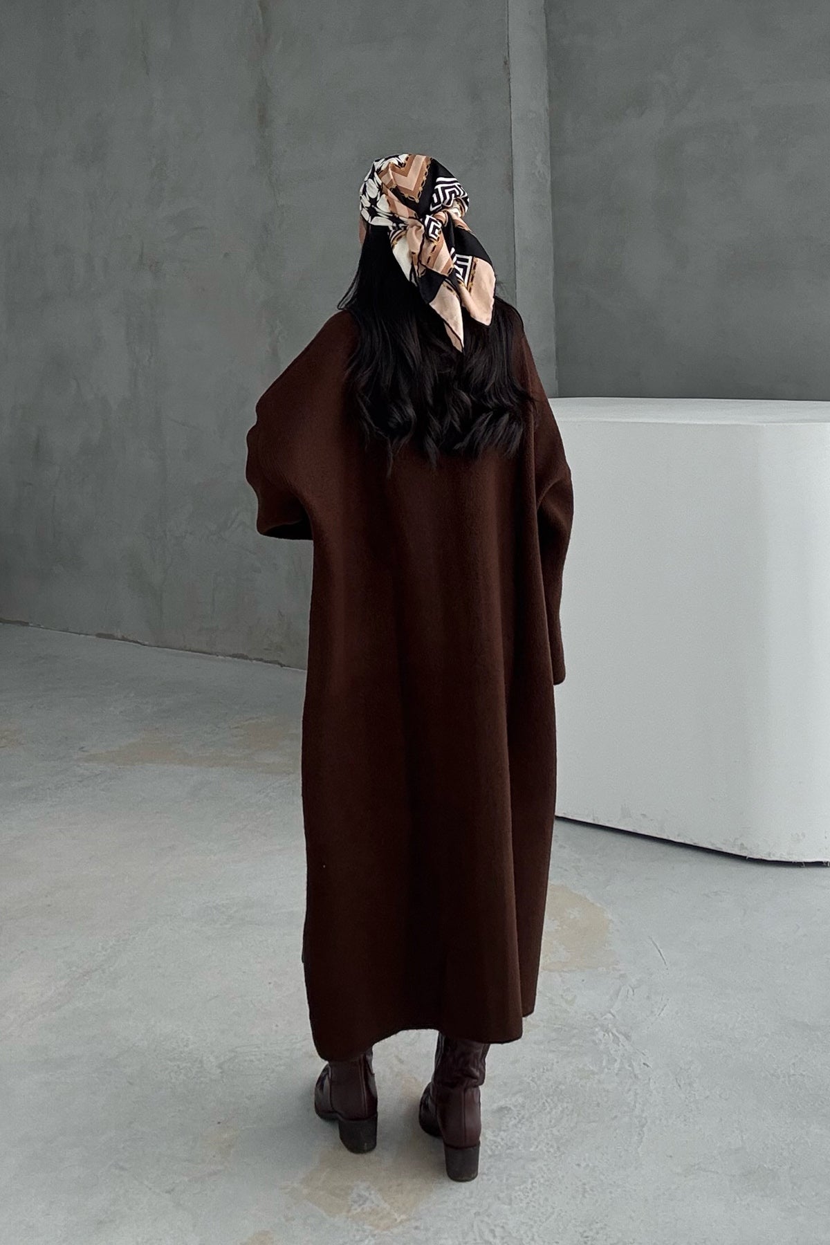 Salaş Uzun Kahverengi Triko Hırka SY-3420-Kahve