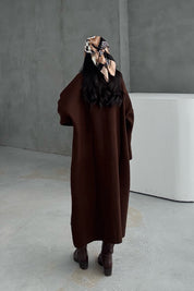 Salaş Uzun Kahverengi Triko Hırka SY-3420-Kahve