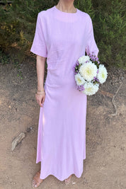 Pembe Bisiklet Yaka Pile Detaylı Elbise SY-2059-Pembe