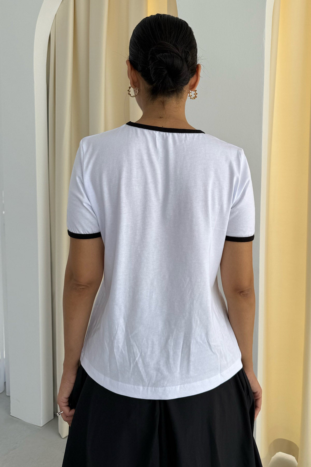 Beyaz Baskılı Muadil Basic T-shırt SY-1803-Beyaz