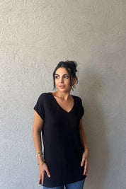 Siyah V Yaka Basic T-shirt SY-0250-Siyah