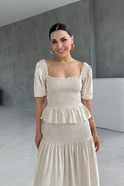 Taş Gipeli Keten Bluz ve Etek Takım SY-3238-Taş