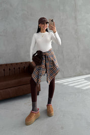 Kadın Haki Ekoseli Uzun Kollu Gömlek SY-3437-Haki