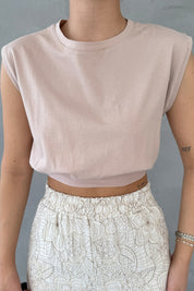 Bej Beli Lastikli Crop SY-1630-Bej