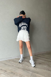 Beyaz Fırfır Detaylı Beli Lastikli Mini Etek SY-1769-Beyaz