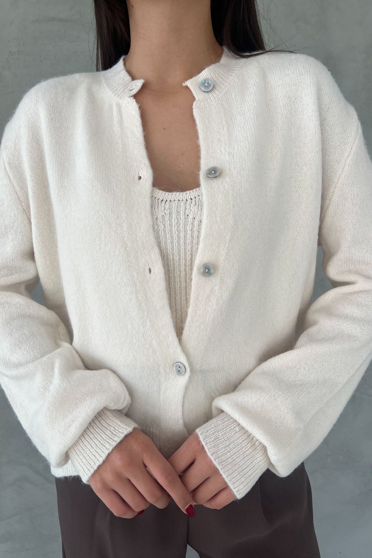 Krem Anvaya Crop Hırka İkili Triko Takım SY-2662-Krem