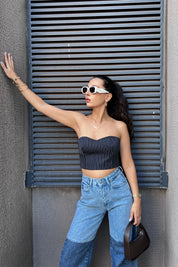Lacivert Tasarım Çizgili Straplez Büstiyer SY-0951-Lacivert
